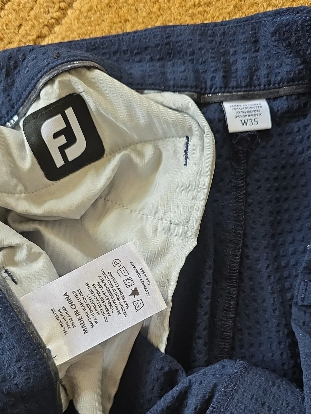 Footjoy Men's Navy Textured Seersucker Lightweight Size 35 Casual Shorts